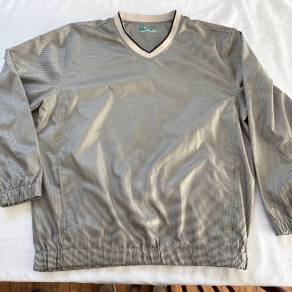 Pro Tour Mens XL CoolPlay Houndstooth Golf Windshirt V-Neck Pullover Tan‎ BK1170